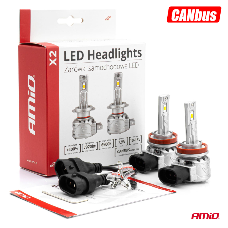 LLAMPA LED AMiO H8/H9/H11 X2-Series AM-02974 +400% 10-16V 72W 6500K CANBUS SET