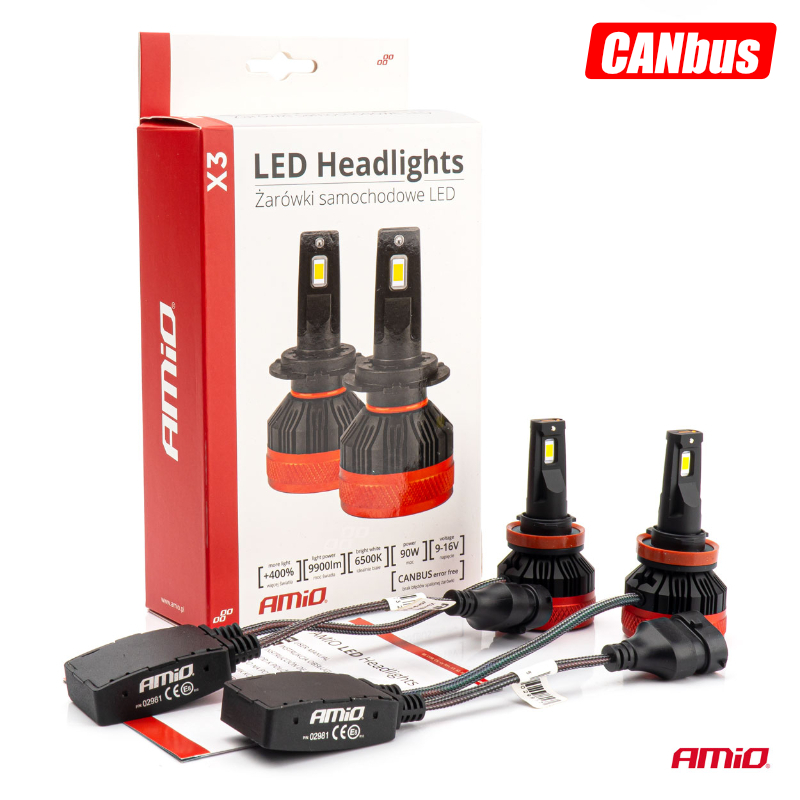LLAMPA LED AMiO H8/H9/H11 X3-Series AM-02981 +400% 10-16V 90W 6500K CANBUS SET