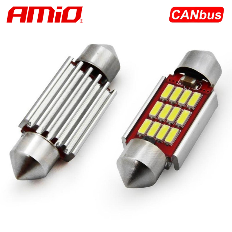 LLAMPA LED CANBUS AMiO AM-01290 4014-12SMD C5W C10W 39 mm 12V/24V Te bardha