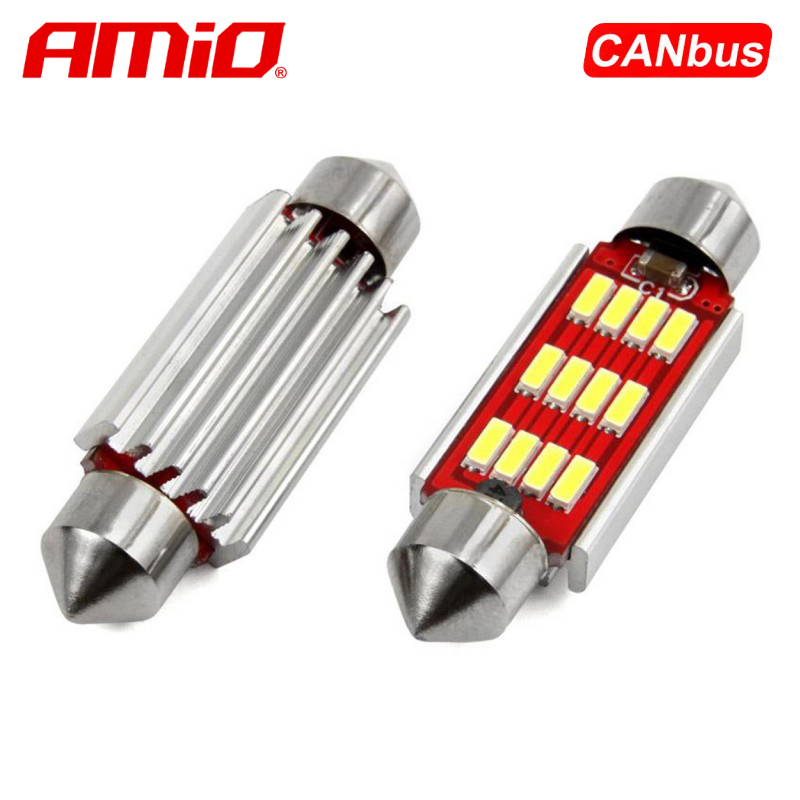 LLAMPA LED CANBUS AMiO AM-01291 4014-12SMD C5W C10W 41 mm 12V/24V Te bardha