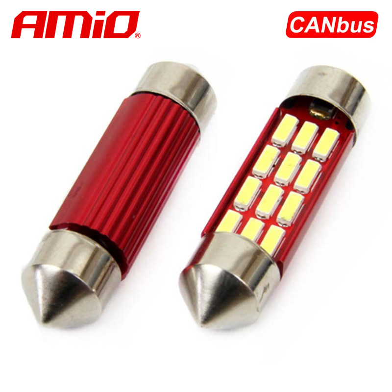 LLAMPA LED CANBUS AMiO AM-01632 4014-12SMD C5W C10W 36 mm 12V/24V Te bardha