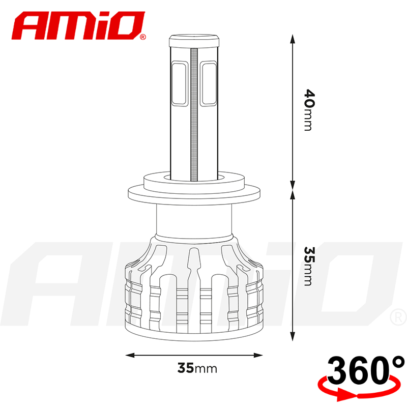 LLAMPA LED AMiO H4 COB-Series 360° AM-02843 +170% 12-24V 38W 6500K SET