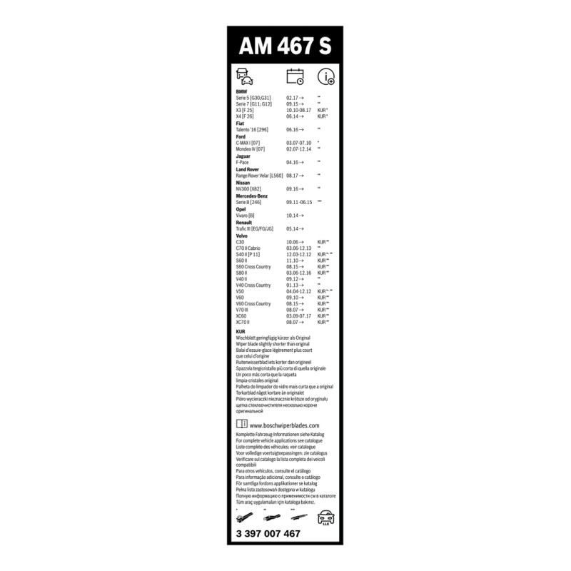 FSHIRESE XHAMI BOSCH AEROTWIN MULTI-CLIP AM-467-S (3 397 007 467) VOLVO V40 Hatchback (525) 47.5+65cm SET