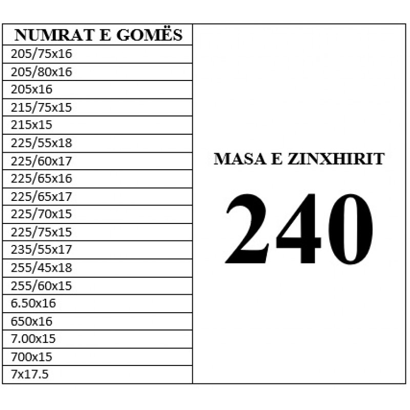 ZINXHIRE BORE 240 (4X4) AV-K 16 mm SET